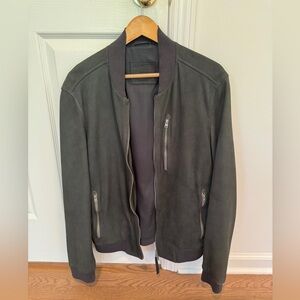 All Saints Nubuck Bomber Jacket - Blue/Grey